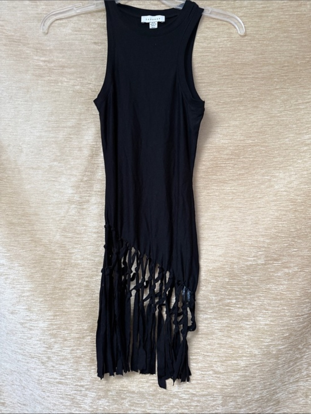 Topshop BNWT Black Asymmetric Fringe Tank Top Women XS northstorm